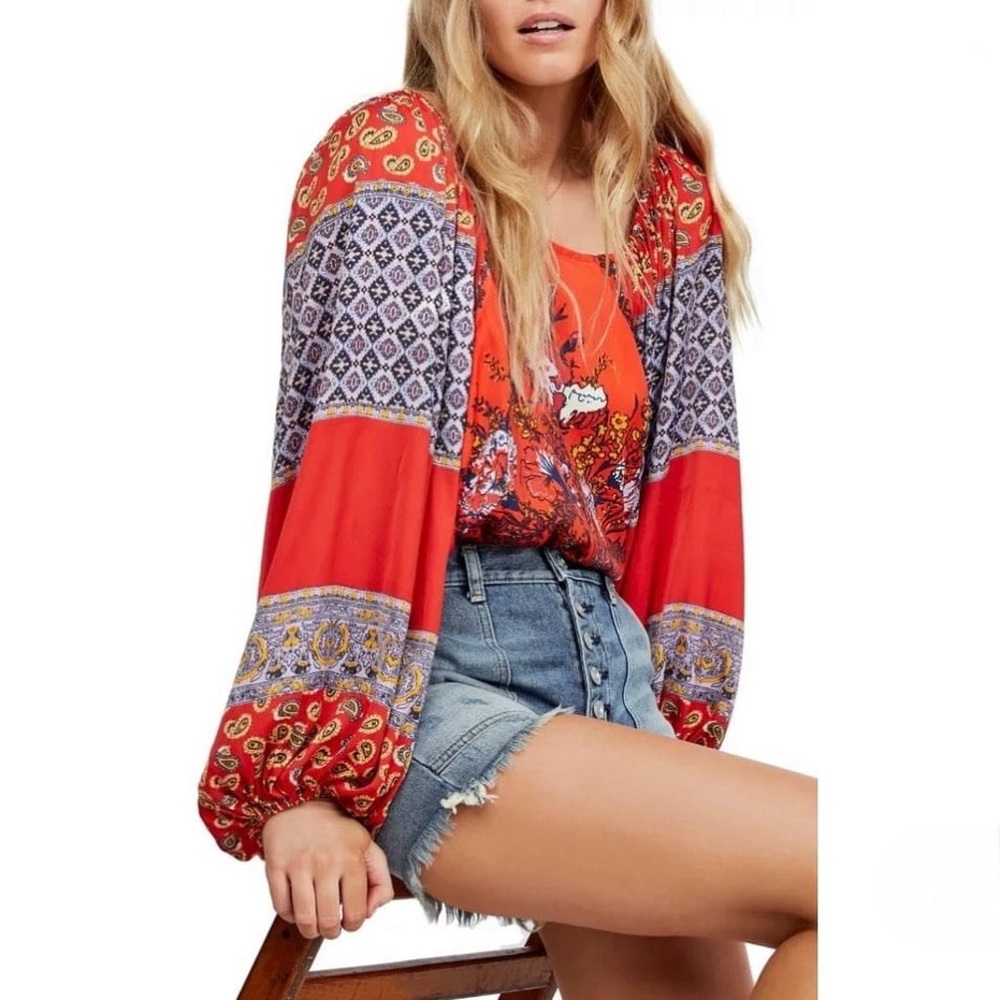 Free People Boho Orange Floral blouse